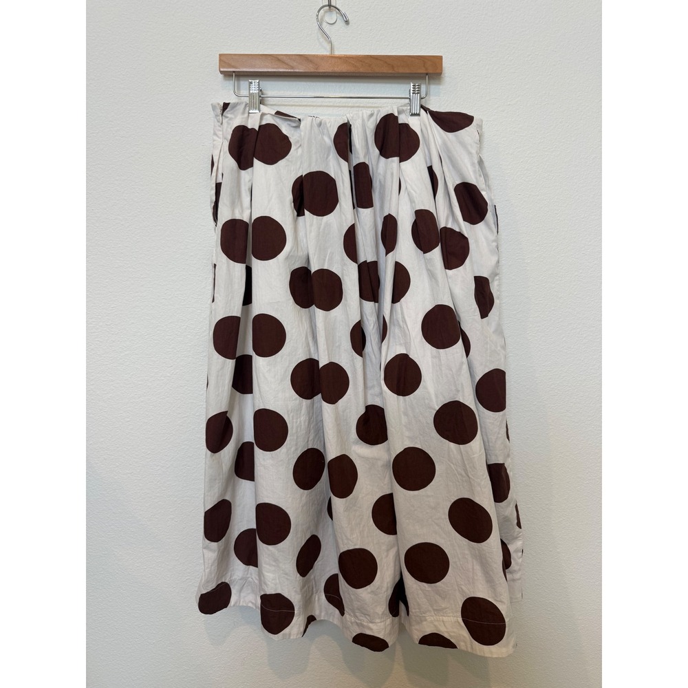Maeve Anthropologie Cotton Poplin Brown White Polka Dot Midi Skirt Pockets 1X - Picture 4 of 10